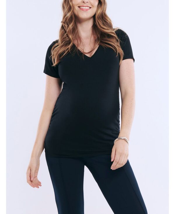 マザーフッドマタニティー レディース トップス シャツ Vネック ギャザー Motherhood Maternity V-Neck Side-Ruched Short Sleeve Tee - Motherhood Black ブラック 6,826円