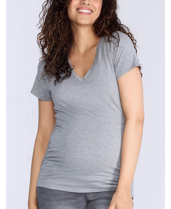 マザーフッドマタニティー レディース トップス シャツ Vネック ギャザー Motherhood Maternity V-Neck Side-Ruched Short Sleeve Tee - Motherhood Heather grey グレー 7,015円