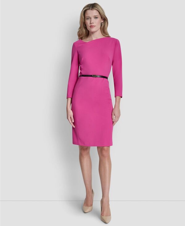 ダナ キャラン ニューヨーク レディース トップス ワンピース アシンメトリー プチ DKNY Petite Asymmetrical Neck 3/4-Length Dress Rose Voilet