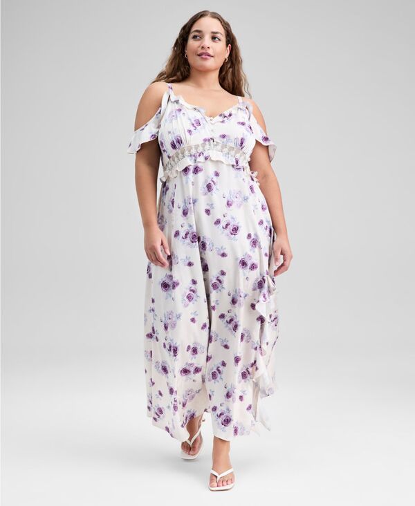 アンドノウディス レディース トップス ワンピース プラスサイズ エンパイア レース And Now This Trendy Plusize Lace-Trim Empire-Waist Dress Beige ベージュ