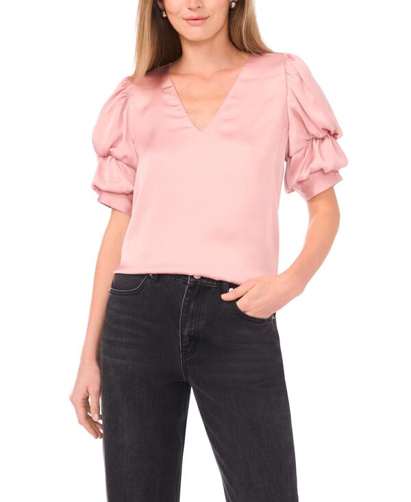 ワンステイト レディース トップス シャツ Vネック 1.STATE Women'short Bubble Sleeve V-Neck Topale Blush ブラッシュ