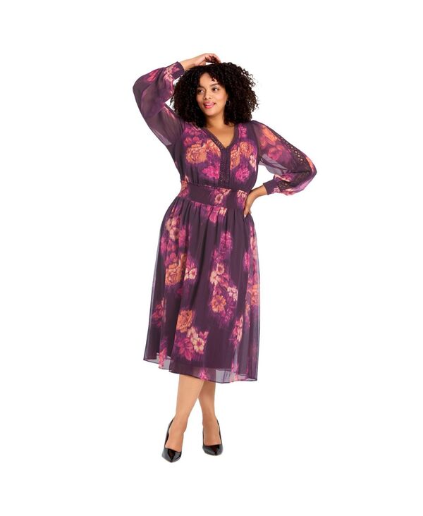 アベニュー レディース トップス ワンピース プラスサイズ AVENUE Women's Plusizelena Dress Berry blurred floral 17,610円