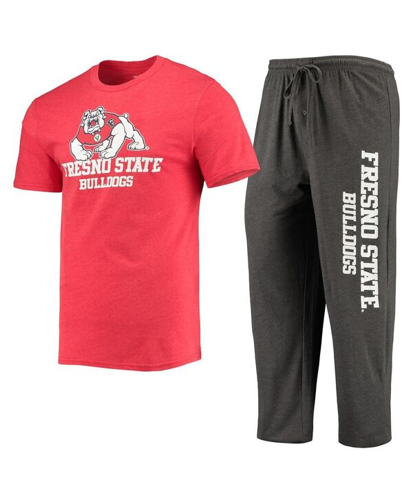コンセプツ スポーツ メンズ トップス Tシャツ パンツ Conceptsport Men's Heathered Charcoal Red Fresno State Bulldogs Meter T-shirt and Pantsleep Set Heathered Charcoal Red チャコール