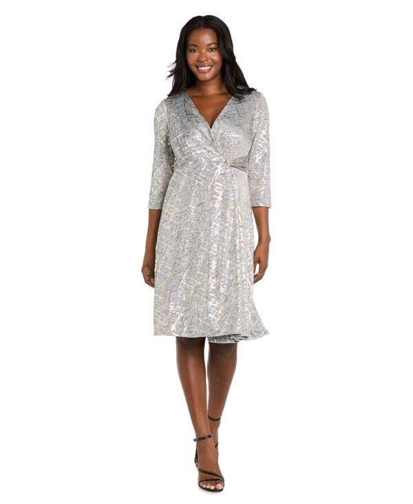 アールアンドエムリチャーズ レディース トップス ワンピース プチ ミディ R & M Richards Petite Surplice Hankie Midi Dressilver/gold ゴールド
