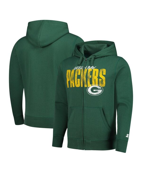 クランク メンズ アウター パーカー・スウェット Starter Men\u0027s Green Bay Packers Distressed Classic Full-Zip Hoodie Green 緑であること