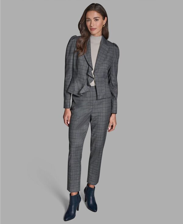ビーシビージー レディース アウター ジャケット・ブルゾン フリル 長袖 BCBG Women's Plaid Long-Sleeve Ruffle Jacket Cote Dazur Multi マルチカラー
