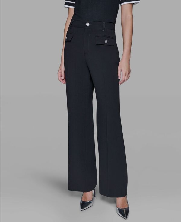カール ラガーフェルド レディース ボトムス カジュアルパンツ ストレート KARLAGERFELD PARIS Women's Mid Rise Straight Leg Pants Black ブラック