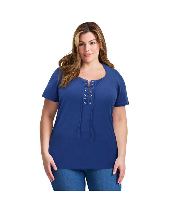 アベニュー レディース トップス シャツ AVENUE Women's Lacing Detail Tunic Teevening blue ブルー