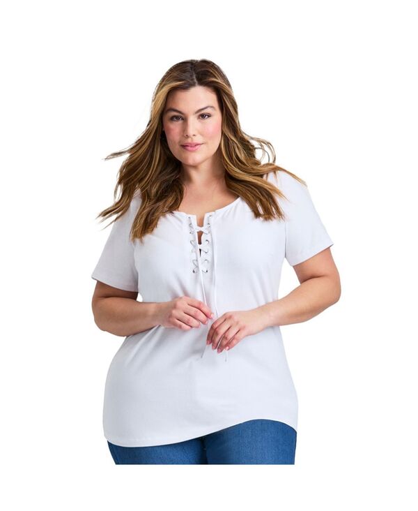 アベニュー レディース トップス シャツ AVENUE Women's Lacing Detail Tunic Tee White ホワイト