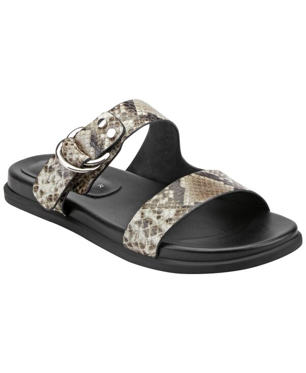 マーク・フィッシャー レディース シューズ サンダル Marc Fisher LTD Women's Gia Double Band Flat Slip-On Sandals White Snake Leather ホワイト