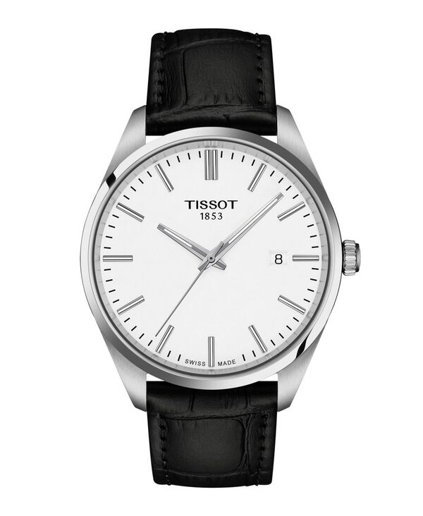 ティソット メンズ アクセサリー 腕時計 レザー Tissot Men\'s Black Leather Bracelet Watch 40mm White ホワイト|ReVida 店