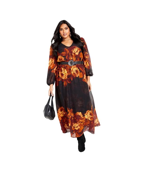 アベニュー レディース トップス ワンピース プラスサイズ マキシ AVENUE Women's Plusize Neve Maxi Dress Black bloom ブラック