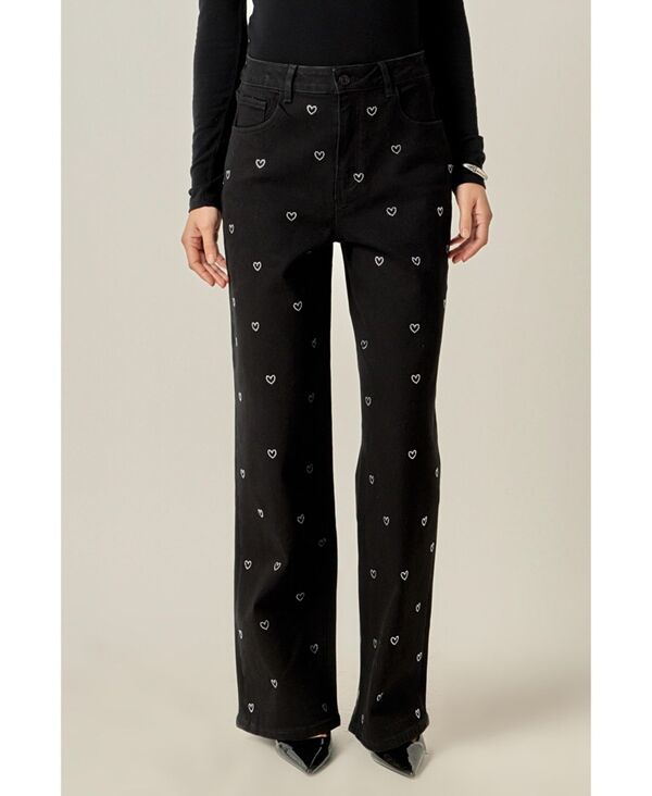 イングリッシュファクトリー レディース ボトムス カジュアルパンツ ジーンズ English Factory Women's Rhinestone Heart Jeans Black denim ブラック