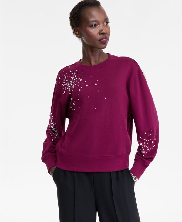 アイ.エヌ.シー インターナショナル コンセプト レディース トップス シャツ パイル スウェット I.N.C. International Concepts Women's Embellished French Terry Sweatshirt New Maroon マルーン