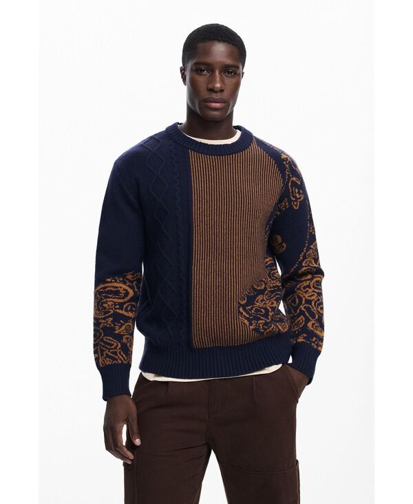 デジグアル メンズ アウター 編み物・プルオーバー Desigual Men\u0027s Paisley sweater Dark blue 青味