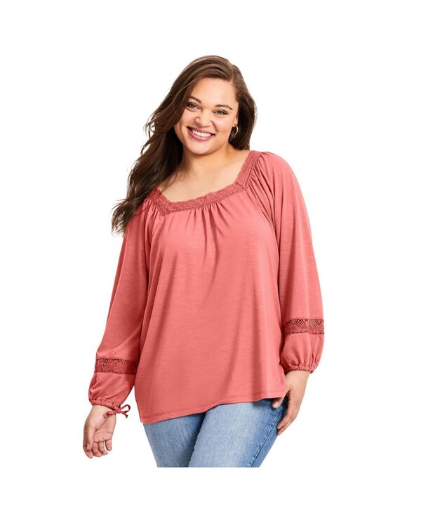 アベニュー レディース トップス シャツ AVENUE Women's Crochetrim Top Sweet coral コーラル