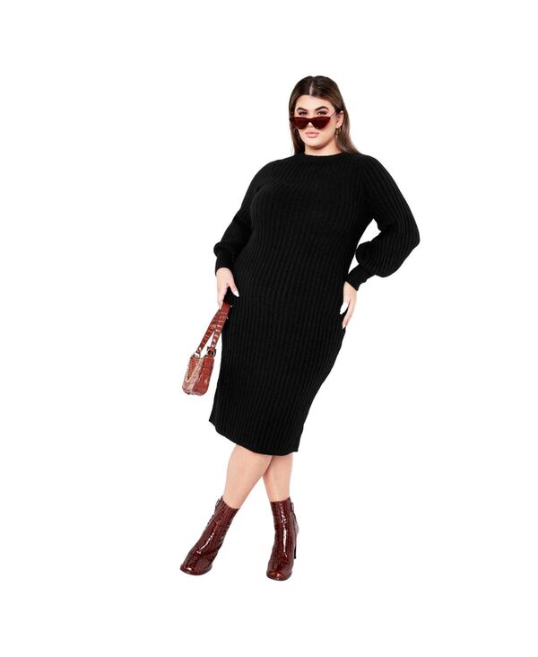 アベニュー レディース トップス ワンピース プラスサイズ AVENUE Women's Plusize Sasha Rib Dress Black ブラック
