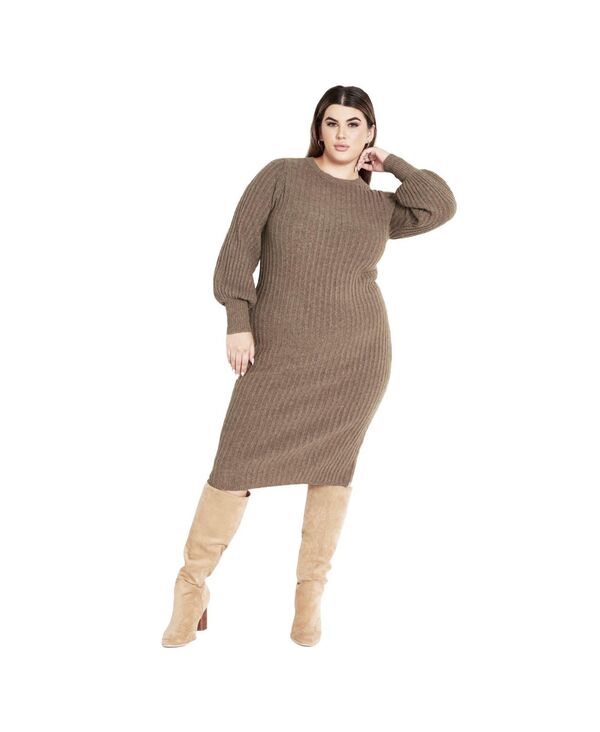 アベニュー レディース トップス ワンピース プラスサイズ AVENUE Women's Plusize Sasha Rib Dress Latte