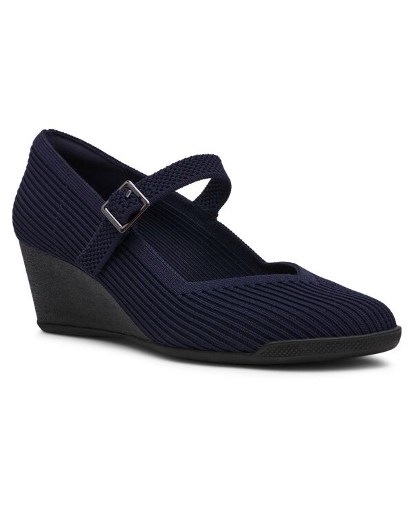 アンクライン レディース シューズ パンプス Anne Klein Women's Trixie Mary Jane Wedge Pumps Navy Knit ネイビー