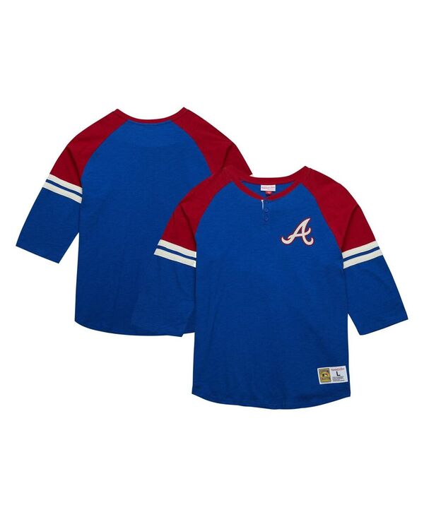 ミッチェル&ネス メンズ トップス Tシャツ Mitchell & Ness Men's Royal Atlanta Braves Cooperstown Collection Legendary Raglan Slub Henley 3/4-Sleeve T-Shirt Royal