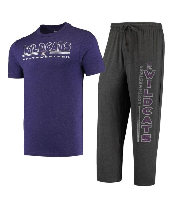 コンセプツ スポーツ メンズ トップス Tシャツ パンツ Conceptsport Men's Heathered Charcoal Purple Distressed Northwestern Wildcats Meter T-shirt and Pantsleep Set Heathered Charcoal Purple チャコール