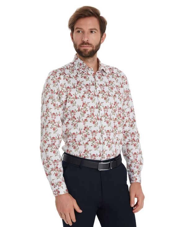 赤ちょうちんスリー メンズ トップス プルオーバー 御花柄 刷り上げる 長袖 御花 Bar III Men\u0027s Jones Floral Printed Long-Sleeve Dresshirt Bright White Combo 白いこと