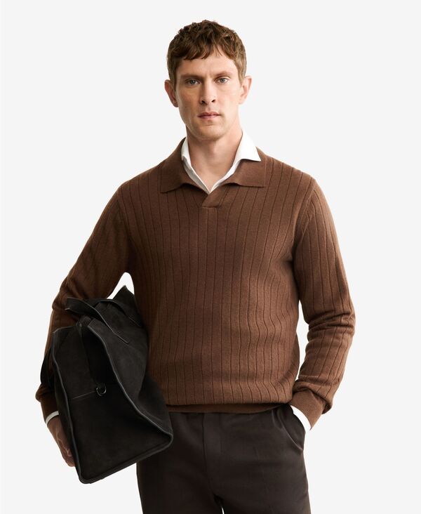 マンゴ メンズ アウター ニット・セーター ポロシャツ MANGO Men's Cashmere Polo Sweater Brown ブラウン