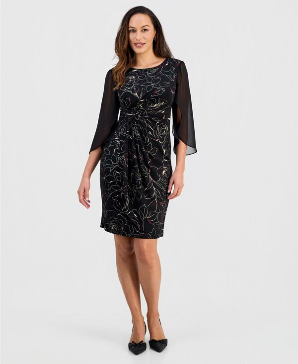 コネクテッド レディース トップス ワンピース プチ プリント シアー Connected Petite Sheer-Sleeve Printed Sheath Dress B/g 11,186円