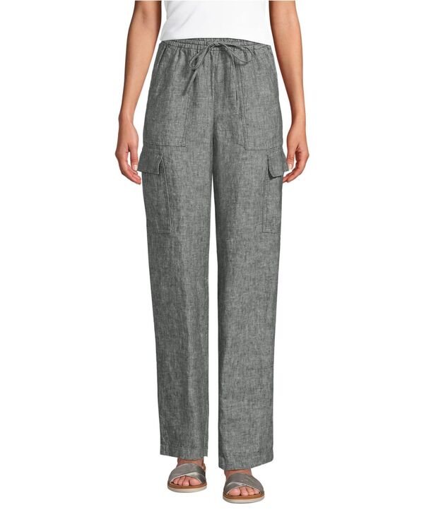 ランズ挙げ句の果て メンズ ボトムス ジーンズズボン下 カーゴパンツ リネン Lands\u0027 End Women\u0027s High Rise Drawstring Linen Cargo Pants Forest moss linen フォレスト