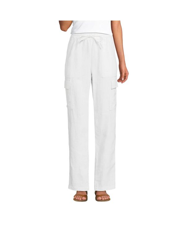 ランズ挙げ句の果て メンズ ボトムス ジーンズズボン下 カーゴパンツ リネン Lands\u0027 End Women\u0027s High Rise Drawstring Linen Cargo Pants White 白いこと