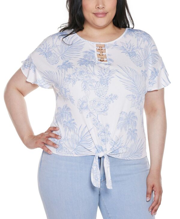 ベルディーニ レディース トップス シャツ プラスサイズ プリント ニット Belldini Plusize Pineapple Print Knitop White/Blue ホワイト