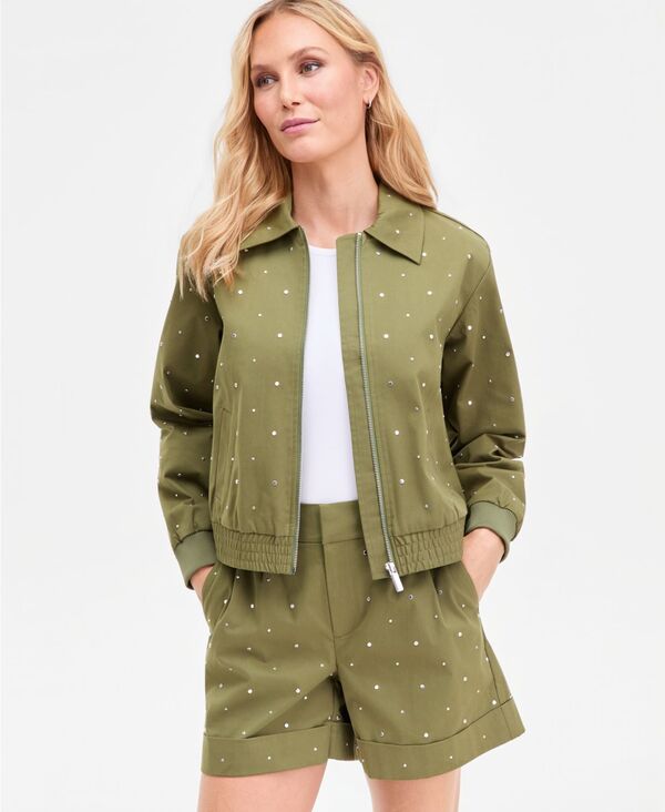 アイ.エヌ.シー インターナショナル コンセプト レディース アウター ジャケット・ブルゾン I.N.C. International Concepts Women'studded Utility Jacket Sphagnum