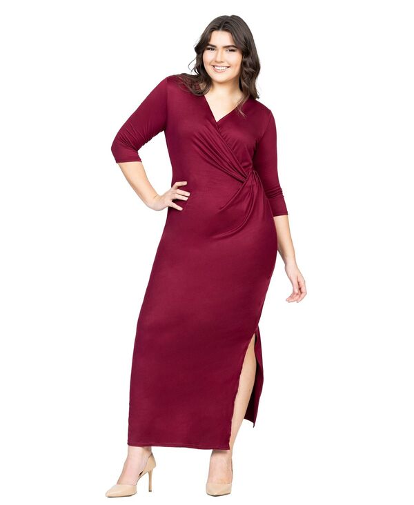 24 セブンコンフォート レディース トップス ワンピース サイドスリット Vネック プチ マキシ 24seven Comfort Apparel Petite Fitted V-Neck Side Slit Maxi Dress Burgundy バーガンディ