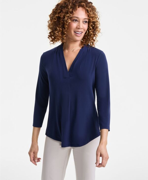 ジェイエムコレクション レディース トップス シャツ Vネック ニット JM Collection Women'solid 3/4 Sleeve V-Necknitop/P-4X Intrepid Blue ブルー|ReVida 店