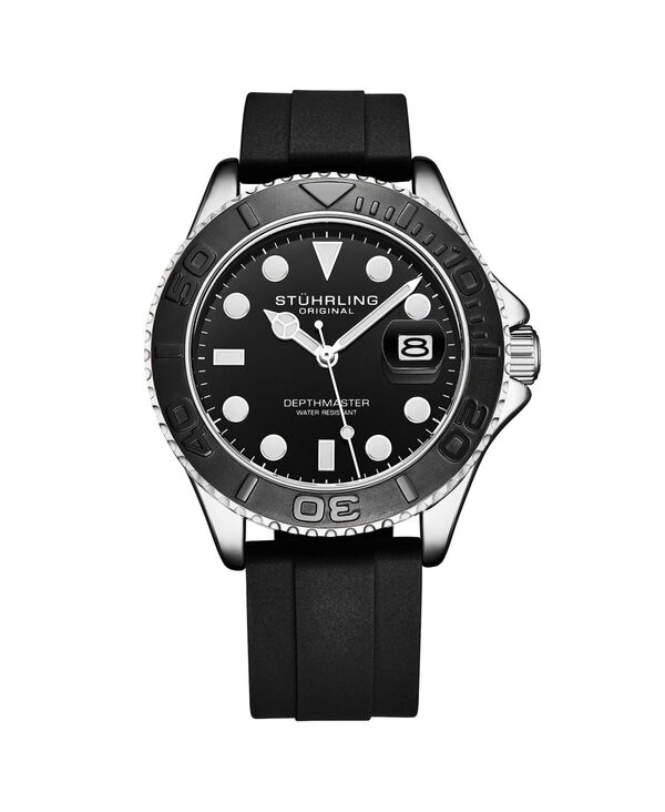 ストゥーリング レディース アクセサリー 腕時計 Stuhrling Depthmaster 4072 Men s Quartz Diver Watch 42mm Black Dial Silicone Strap Rotating Bezel Date 100M Wateresistant No Color ブラック
