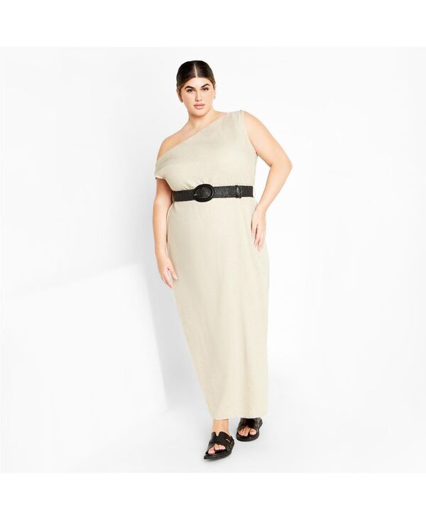 シティーシック レディース トップス ワンピース プラスサイズ リネン マキシ CITY CHIC Women's Plusize Millie Linen Maxi Dresstone ストーン