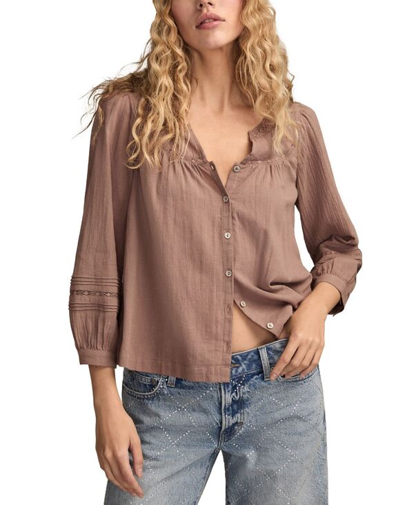 ラッキーブランド レディース トップス シャツ レース 長袖 Lucky Brand Women's Lace Long-Sleeve Shirt Deep Taupe トープ
