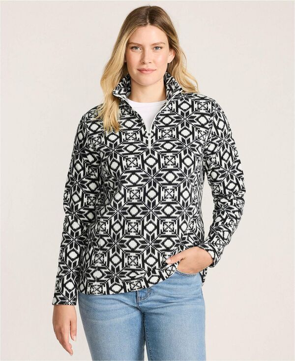 ランズエンド レディース アウター ジャケット・ブルゾン ハーフジップチ コート フリース Lands' End Women's Outerwear Coats Petite Anyweather Fleece Quarter Zipullover Ivory/black snowflake アイボリー