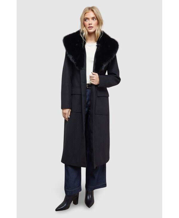 オアシス レディース アウター ジャケット・ブルゾン コート Oasis Women's Faux Fur Collar Belted Coat Black ブラック
