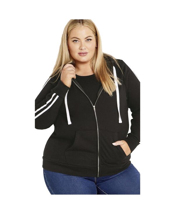 アベニュー レディース アウター パーカー・スウェット AVENUE Women'side Stripe Zip Hoodie Black ブラック