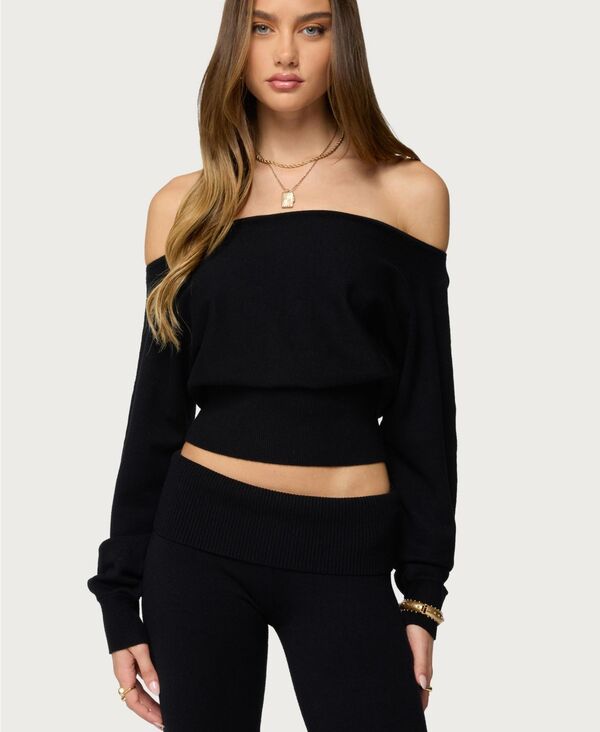 アディクテッド レディース アウター ニット・セーター Edikted Women'skyla Off Shoulder Knit Sweater Black ブラック