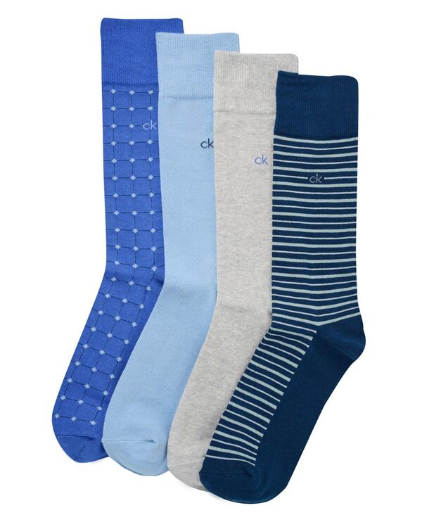 カルバンクライン メンズ アンダーウェア 靴下 Calvin Klein Men's 4-Pack Assorted Crew Sockset Navy/White/Light Blue/Blue ホワイト