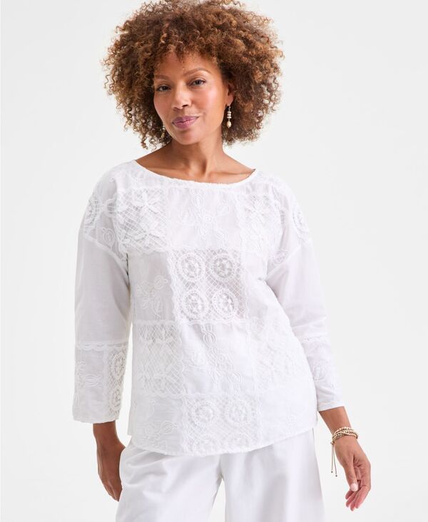 スタイルアンドコー レディース トップス シャツ パッチワーク Style & Co Women's Crochet Patchwork Top Natural