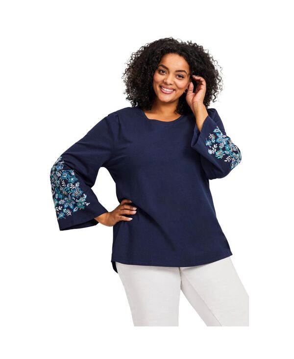 アベニュー レディース トップス シャツ AVENUE Women's Novelty Bell Sleeve Top Navy flora ネイビー