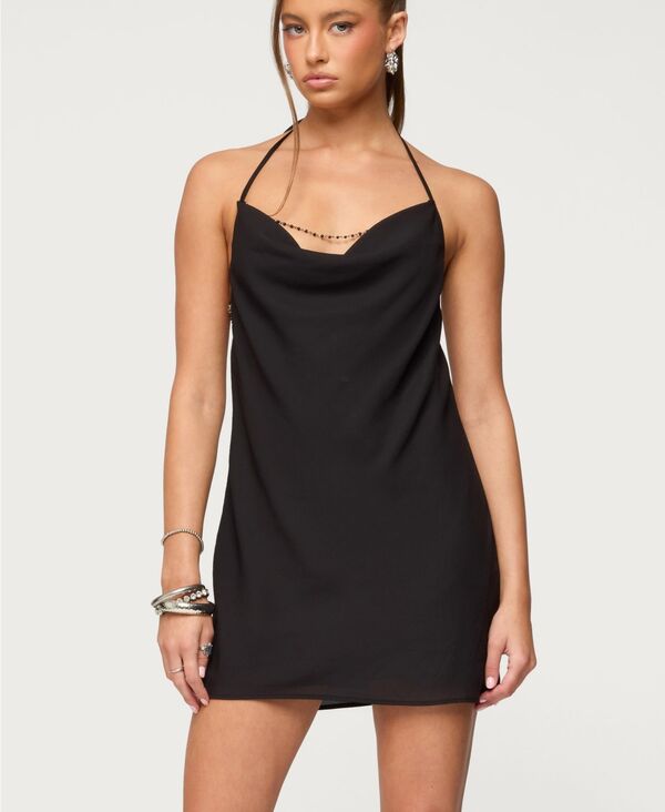 アディクテッド レディース トップス ワンピース 背中開き ミニ Edikted Women's Bead Backless Cowl Neck Mini Dress Black ブラック