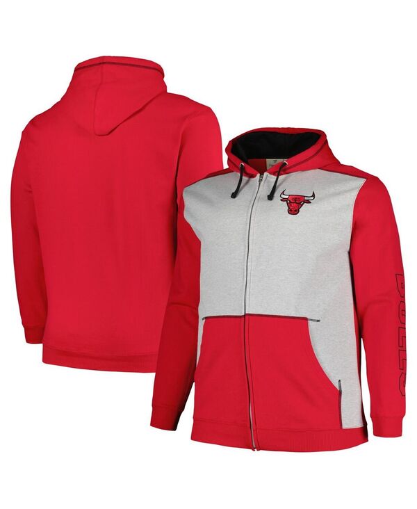 ファナティクス メンズ アウター パーカー・スウェットール コントラスト Fanatics Men's Red Heather Gray Chicago Bulls Big and Tall Contrast Pieced Stitched Full-Zip Hoodie Red Heather Gray グレー