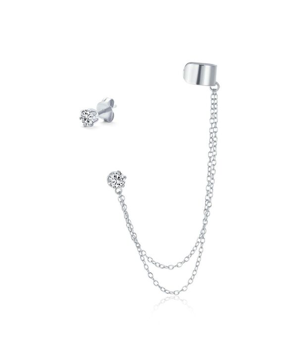 ブリング レディース アクセサリー ピアス・イヤリング Bling Jewelry Geometricartilage Plain Band With Two Chains Ear Warp Cuff CZ Cubic Zirconia Stud Ear Lobearring Rose Gold Plated .925 Sterling Silver tone シルバー