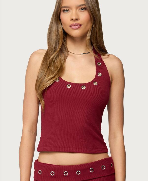 アディクテッド レディース トップス シャツ リブ ホルター Edikted Women's Havana Grommet Ribbed Halter Top Burgundy バーガンディ 8,125円