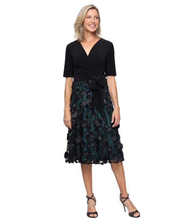 アレックスイブニングス レディース トップス ワンピース Alex Evenings Women's Elbow Sleeve Dress Black/Emerald ブラック 26,492円