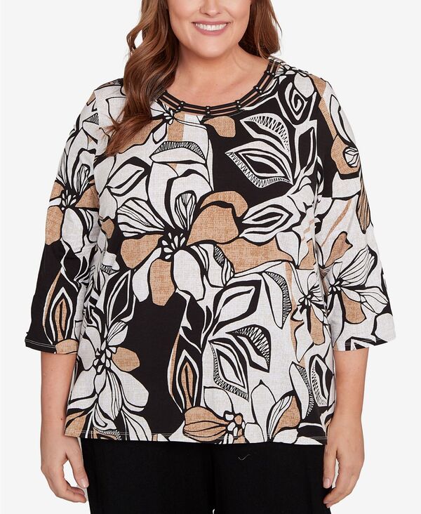 アルフレッド ダナー レディース トップス シャツ フラワー柄 プラスサイズ フラワー Alfredunner Plusize Floraleaf Embellished Top Black/Tan ブラック|ReVida 店
